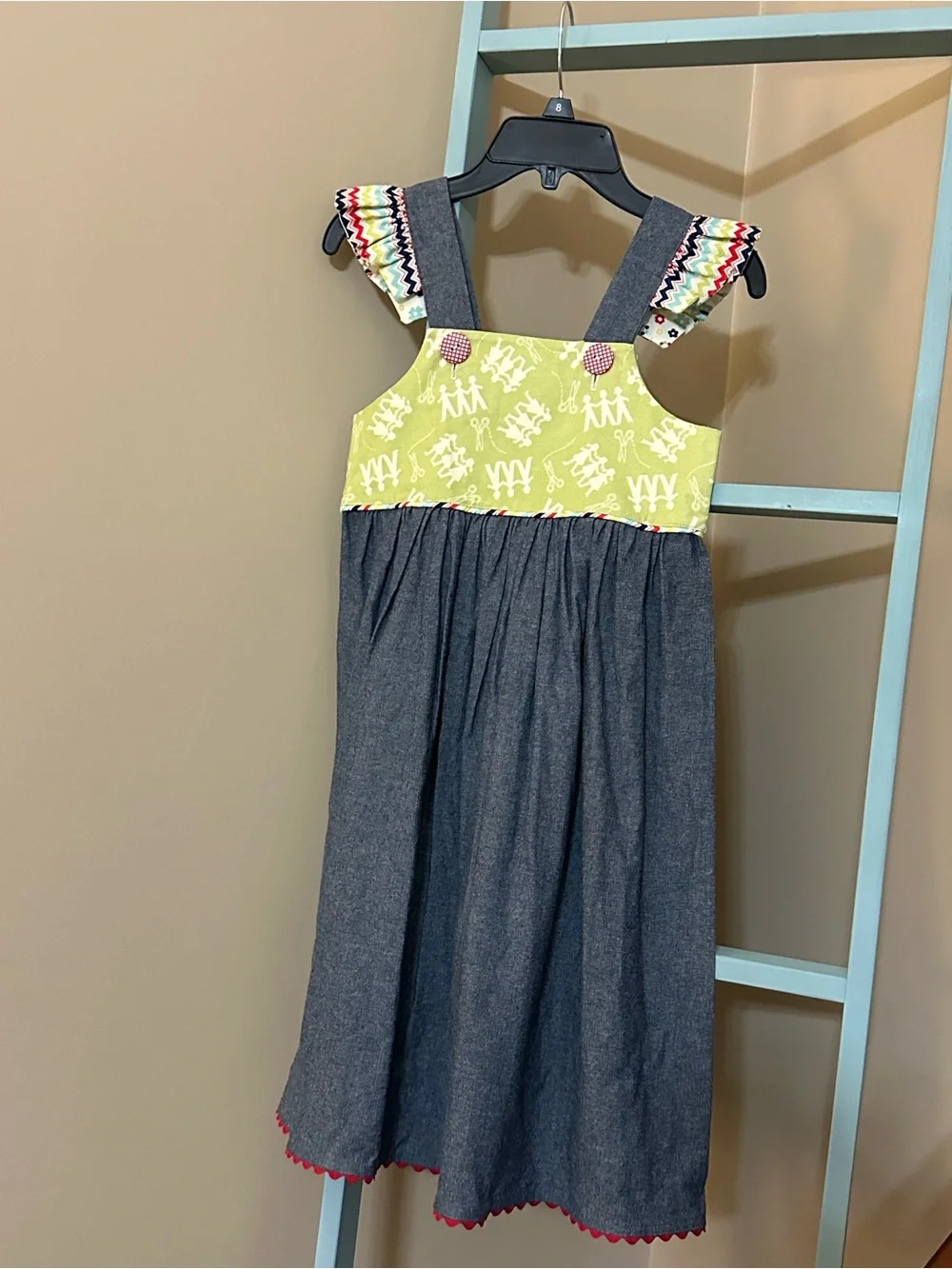 Girls Sz 7 RED THREAD STITCHES Denim Back to School Boutique Dress Ruffle Straps